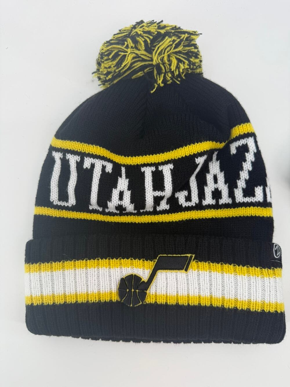 Utah Jazz NBA Black Yellow Cuffed Pom Pom Knit Beanie Hat Classic Logo